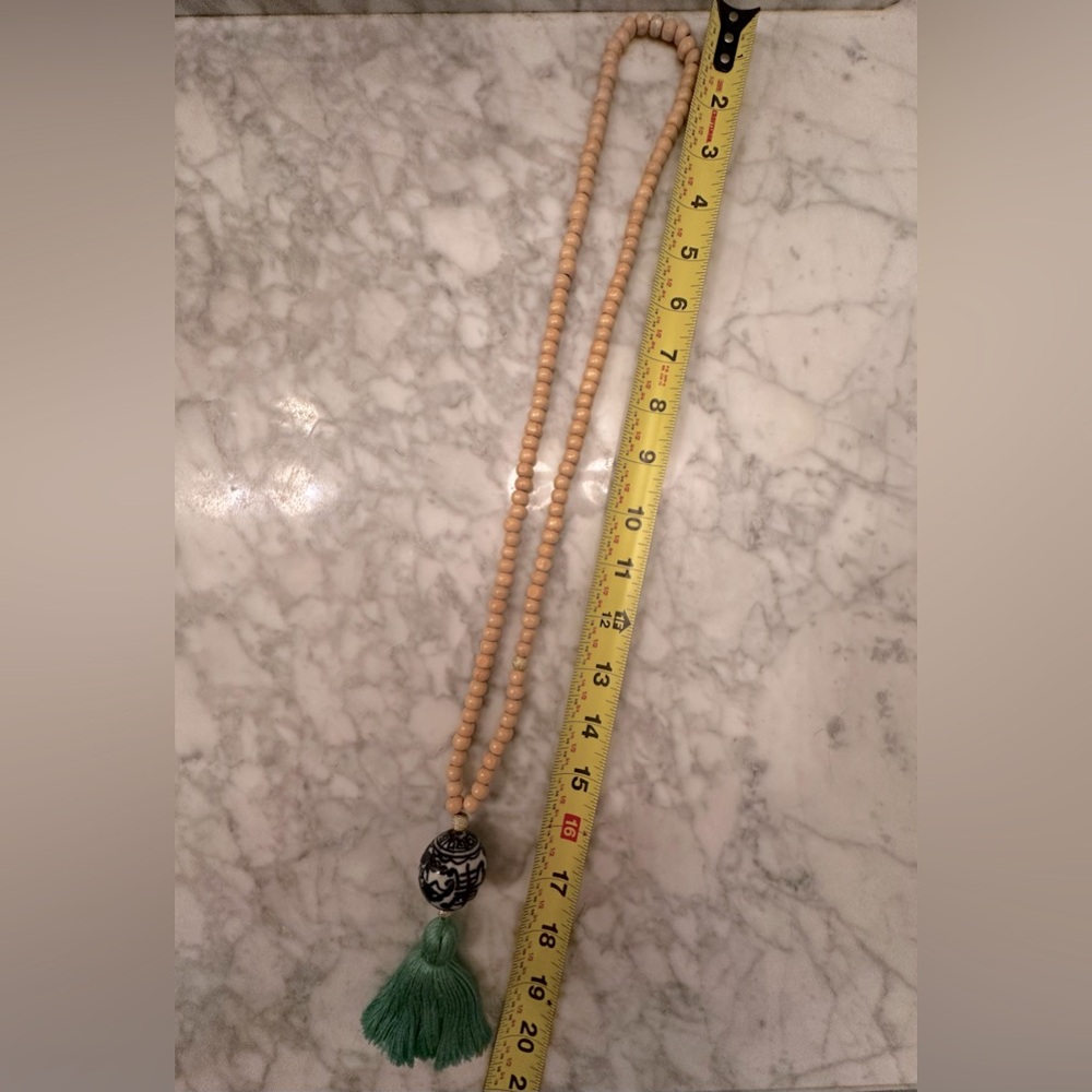 The Chalmers Tassel Necklace in Kelly Green with a Chinoiserie Bead - Picture 4 of 4